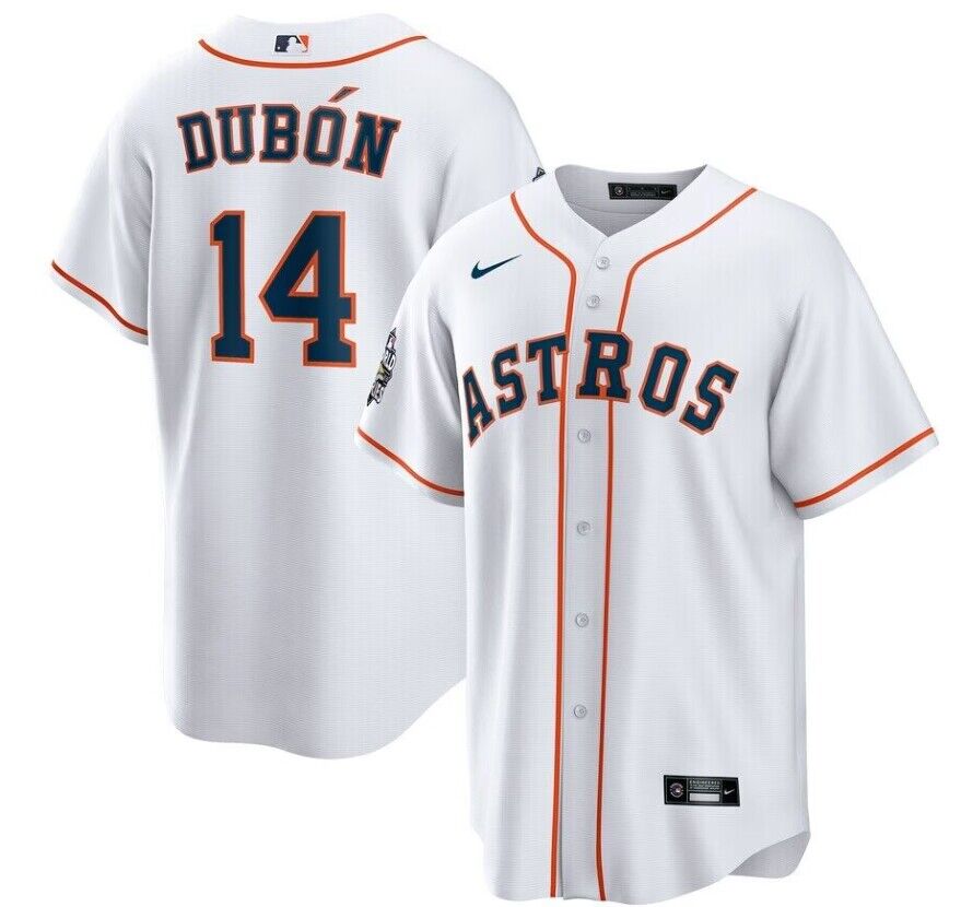 Men's Houston Astros #14 Mauricio Dubón White 2022 World Series Patch Cool Base Stitched Baseball Jersey